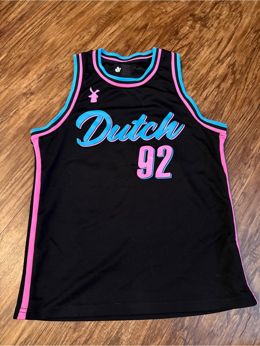 Vintage Dutch Bros 92 Basketball Tank Top - Black with Pink & Blue Trim